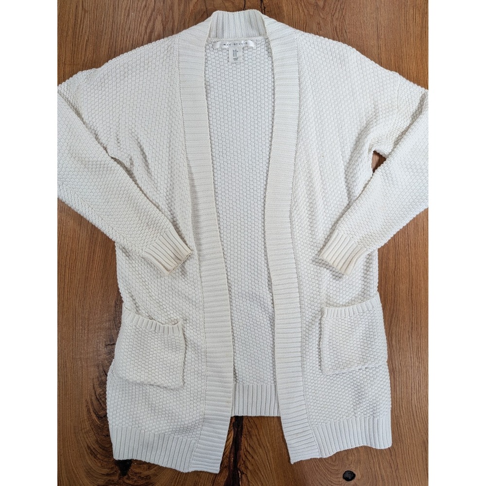 Max Studio Cardigan Sweater Womens M White Open Front Textured Knit Cozy